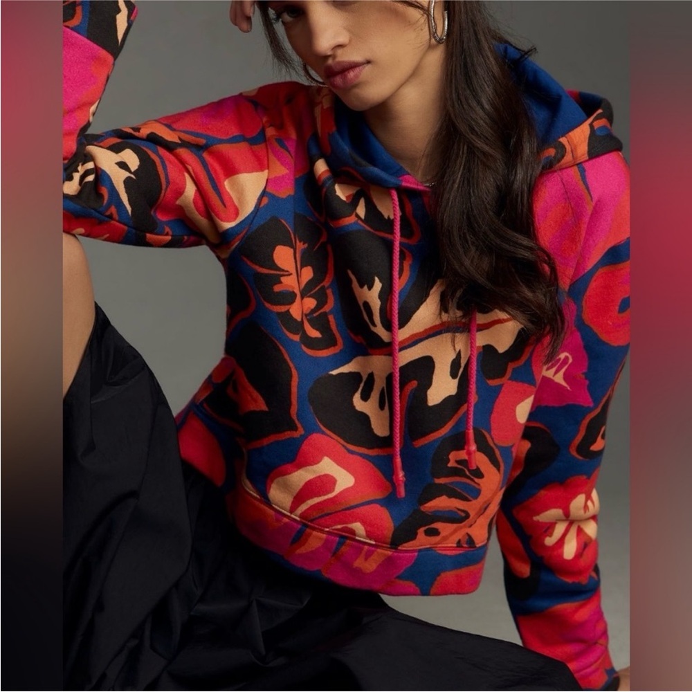 Farm Rio x Anthropologie Printed Cropped Hooded Sweatshirt M, worn twice